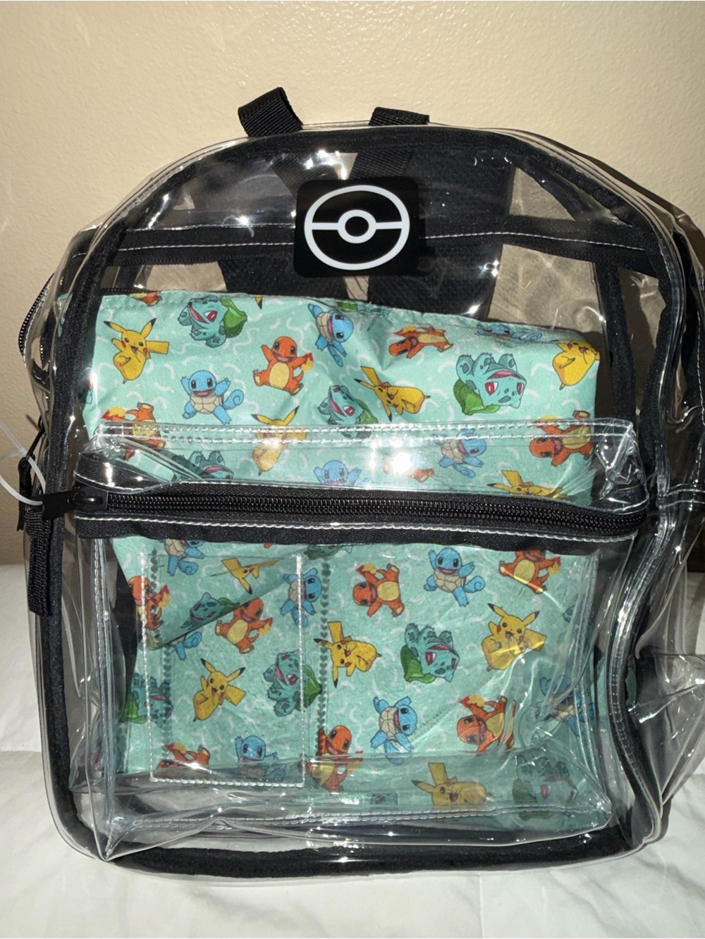 Pokemon Clear Kids Backpack with Mint Pokémon Print Front Pouch